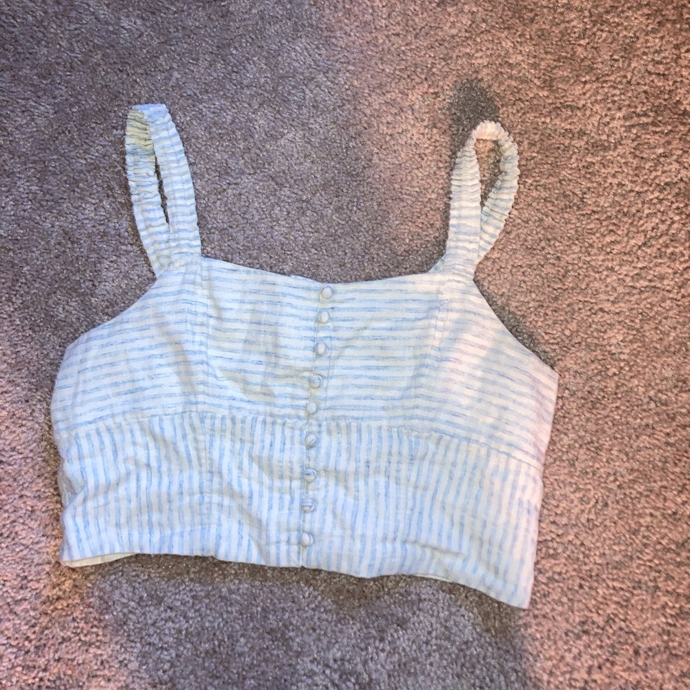 blue and white striped cropped tank